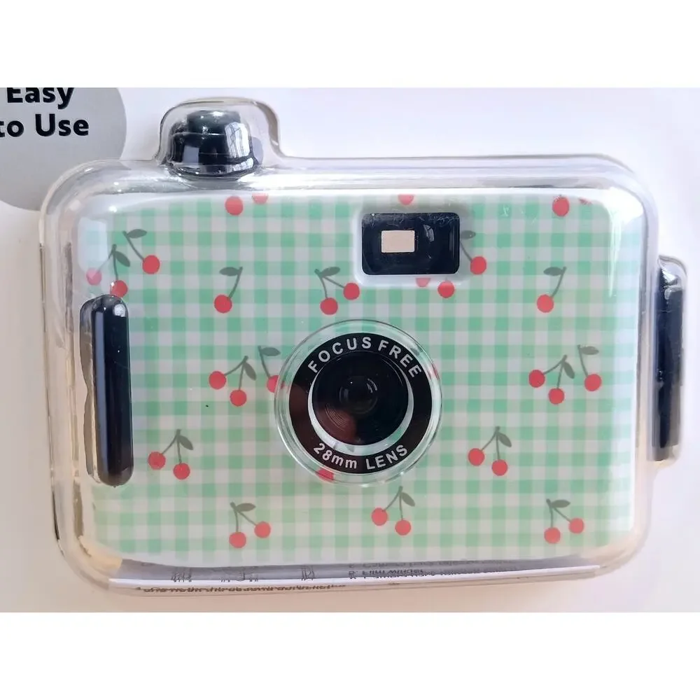 NEW Y2K Aesthetic Waterproof 35mm Reusable Film Camera Green Gingham Cherry